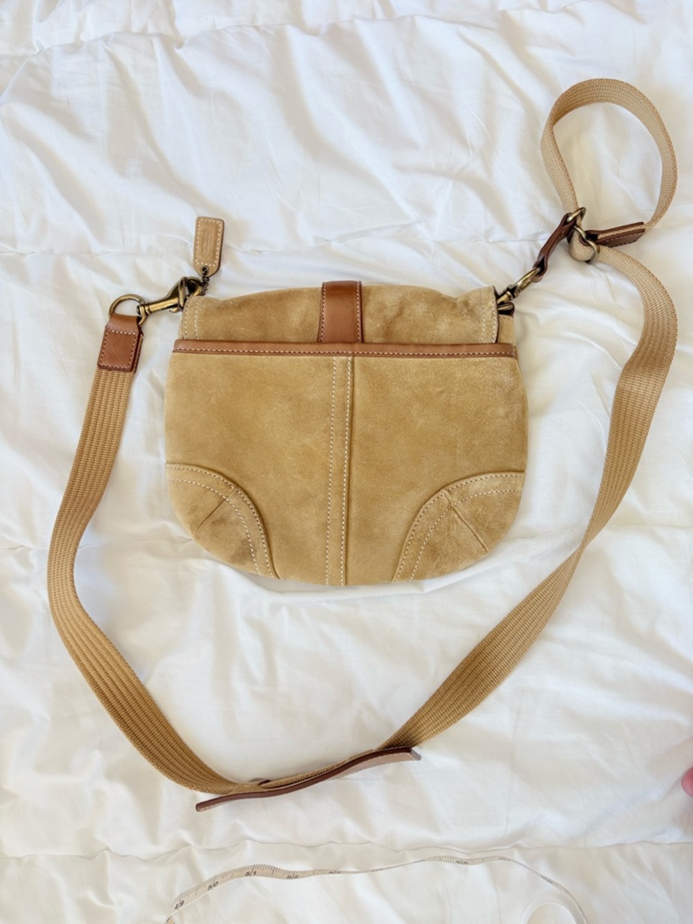 Coach mini Suede Saddle Bag 4743 Tan Mini Crossbody Equestrian Vintage - Picture 12 of 15